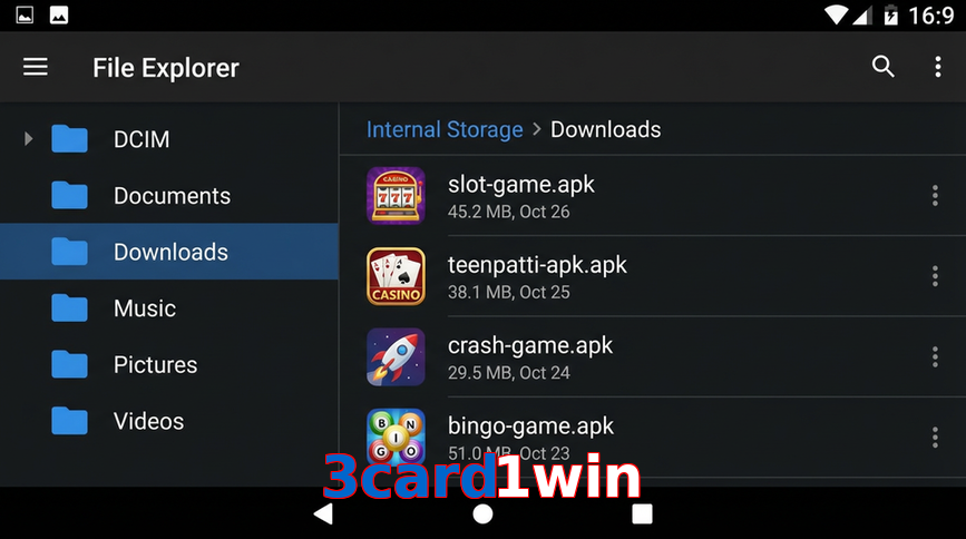 Main screen of 3Card1win gameapk page for PK players